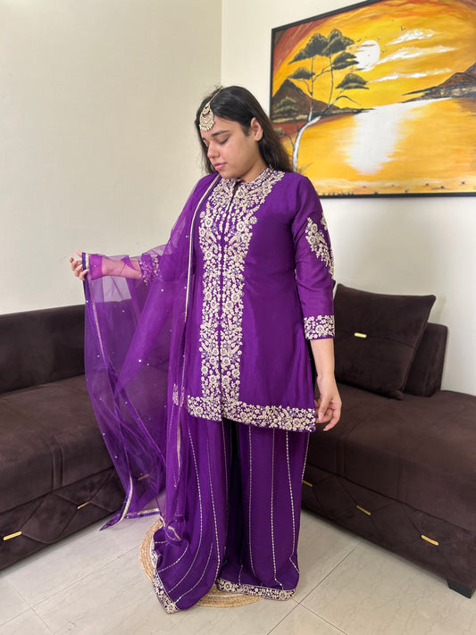 Royal Purple Embroidered Sharara Suit