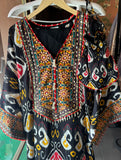 Soft Satin Elegance with Ikkat Print & Handwork Details