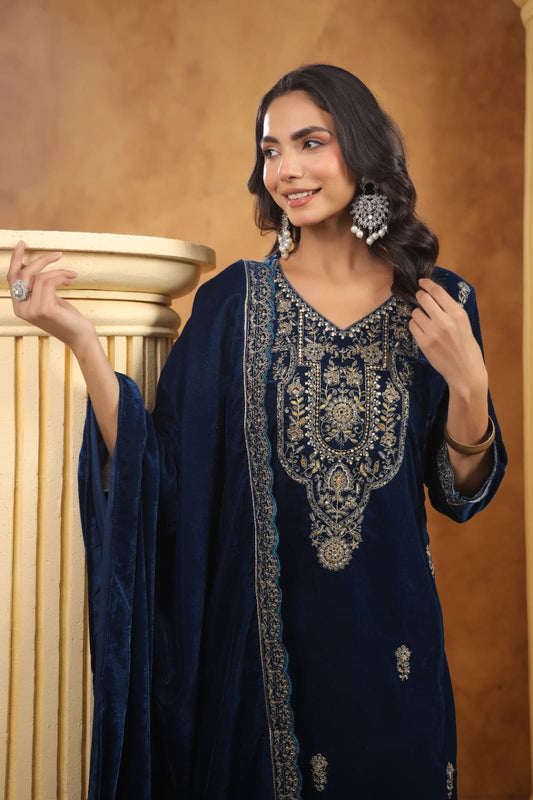 Regal Velvet Suit with Moti, Sequin & Embroidery Work