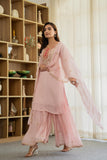 Graceful Chiffon suit with stylish neck design