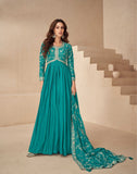 Exquisite Chinnon Silk Gown with Intricate Embroidery and Embellished Dupatta
