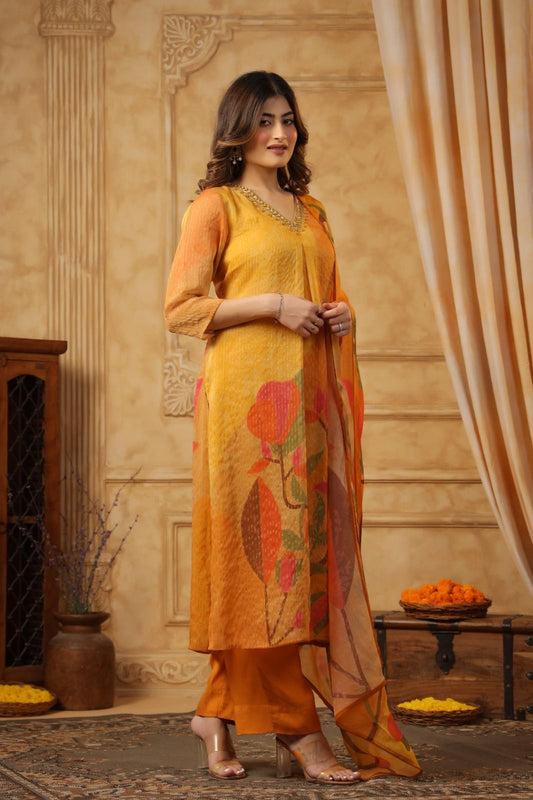 Elegant Straight Kurta in Shimmer Tissue Fabric with Matching Bottom and Dupatta
