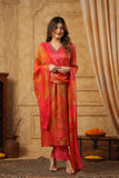 Elegant Straight Kurta in Shimmer Tissue Fabric with Matching Bottom and Dupatta