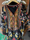 Soft Satin Elegance with Ikkat Print & Handwork Details