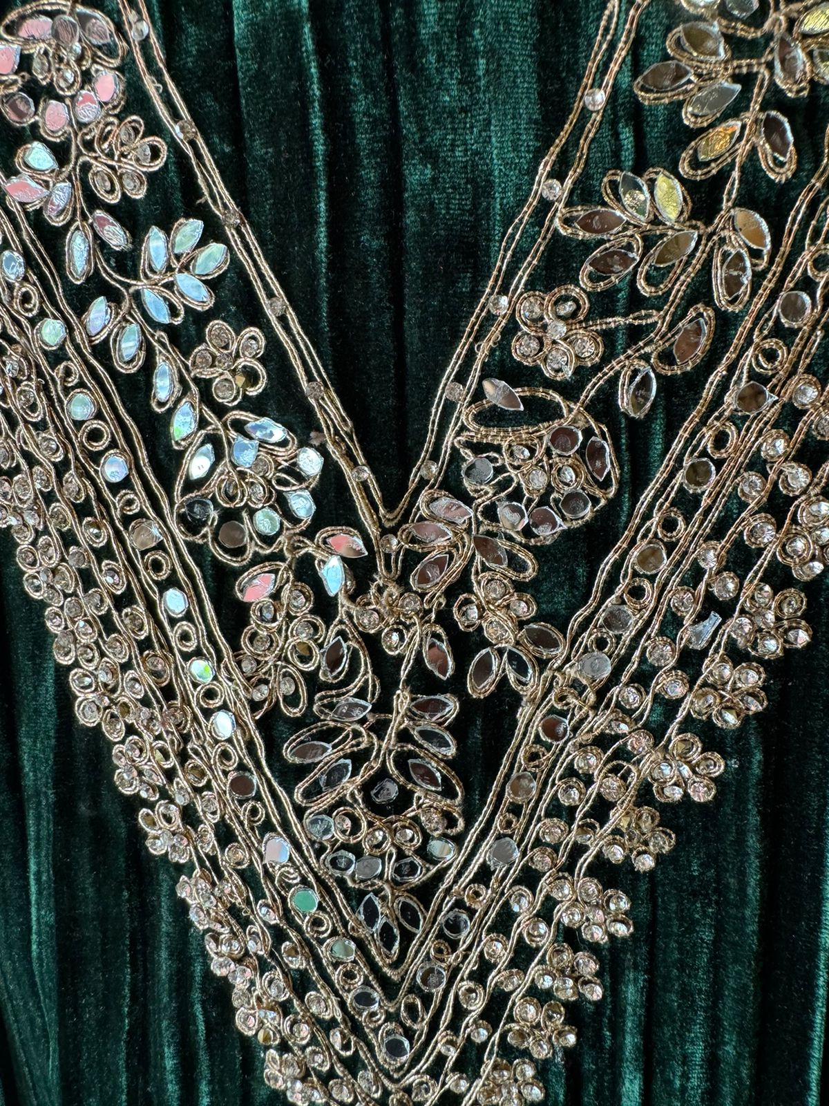 Timeless Grace in Crushed Velvet with Mirror & Dori Detailing