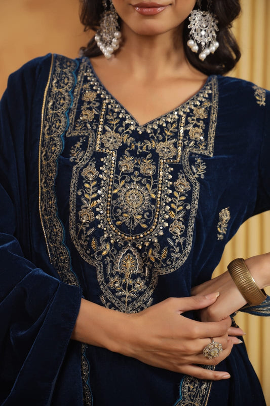 Regal Velvet Suit with Moti, Sequin & Embroidery Work