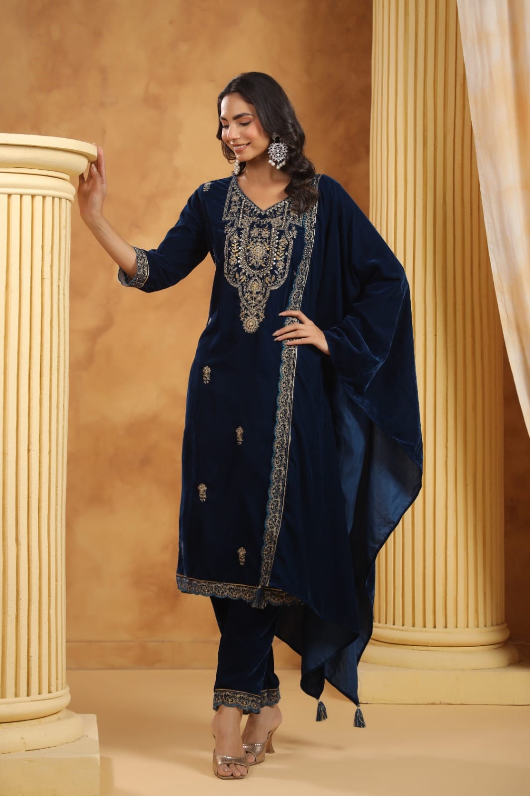 Regal Velvet Suit with Moti, Sequin & Embroidery Work