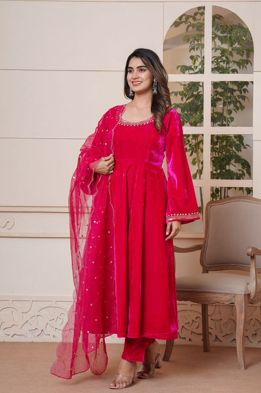 Elegant Floral Embroidered Suit