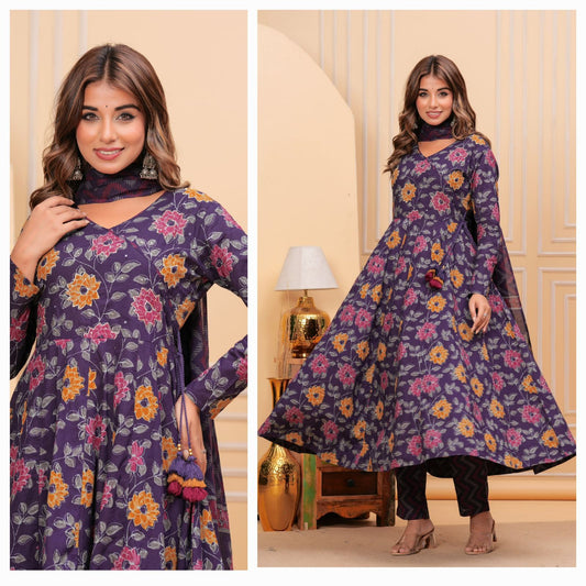 Floral Angrakha-Style Anarkali Suit for Timeless Elegance