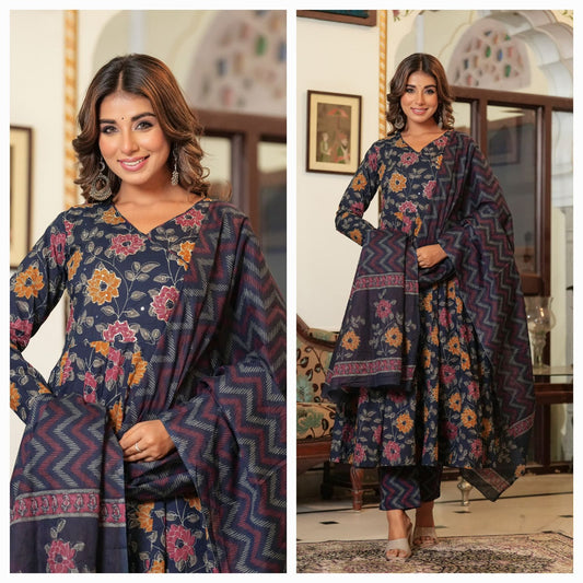 Floral Angrakha-Style Anarkali Suit for Timeless Elegance