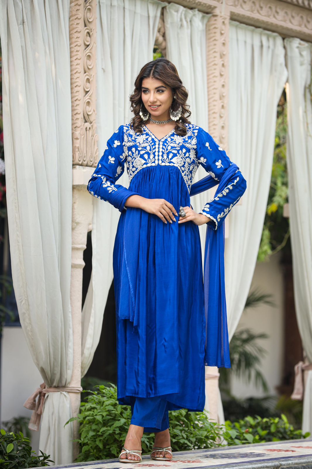 Royal Blue Silk Kurti with Exquisite Embroidery