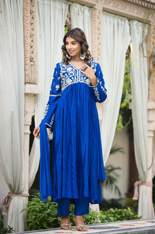 Royal Blue Silk Kurti with Exquisite Embroidery