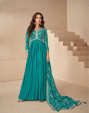 Exquisite Chinnon Silk Gown with Intricate Embroidery and Embellished Dupatta