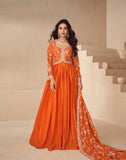 Exquisite Chinnon Silk Gown with Intricate Embroidery and Embellished Dupatta