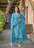 Chic Cotton Kurta Suit with Sequins, Plain Dupatta, and Pant-Style Bottom