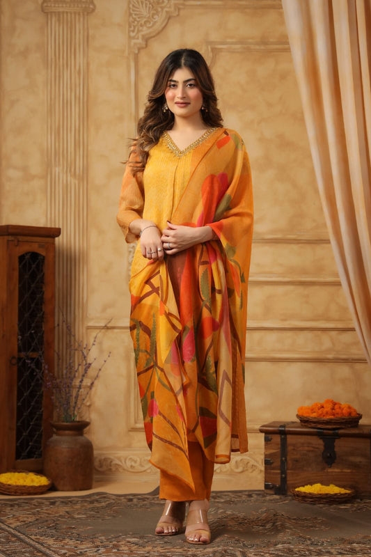 Elegant Straight Kurta in Shimmer Tissue Fabric with Matching Bottom and Dupatta