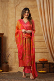 Elegant Straight Kurta in Shimmer Tissue Fabric with Matching Bottom and Dupatta