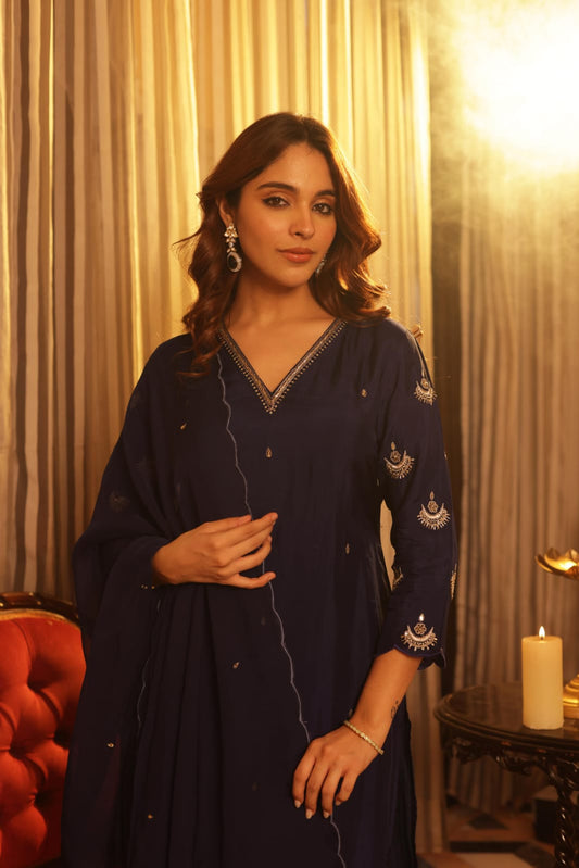 Luxurious Russian Silk Kurta Set with Coordinated Pant and Dupatta